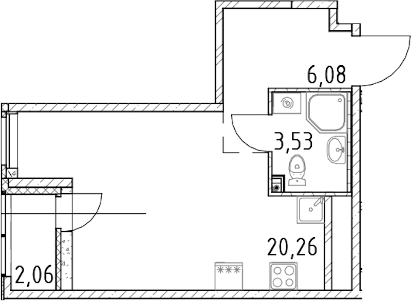 Квартира студия 29.87 м², 13/23 эт., ЖК «Город Первых»